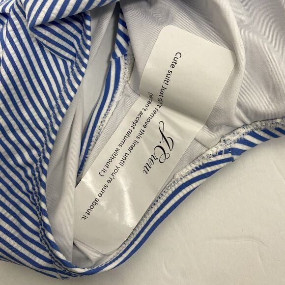 J Crew Ruched One-shoulder One-piece Swimsuit Sz 22 2X Seersucker Blue White NWT - Picture 4 of 7